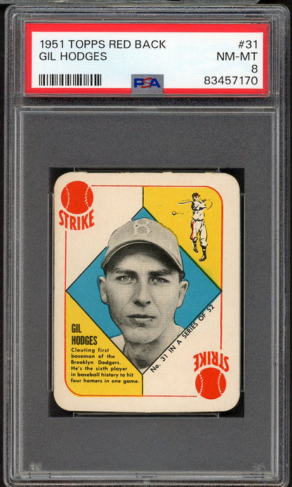 1951 Topps Red Backs #031 Gil Hodges Dodgers PSA 8 NM/MT 561723