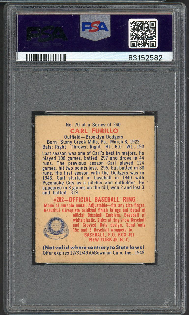 1949 Bowman Baseball #070 Carl Furillo Dodgers PSA 6 EX-MT 561724