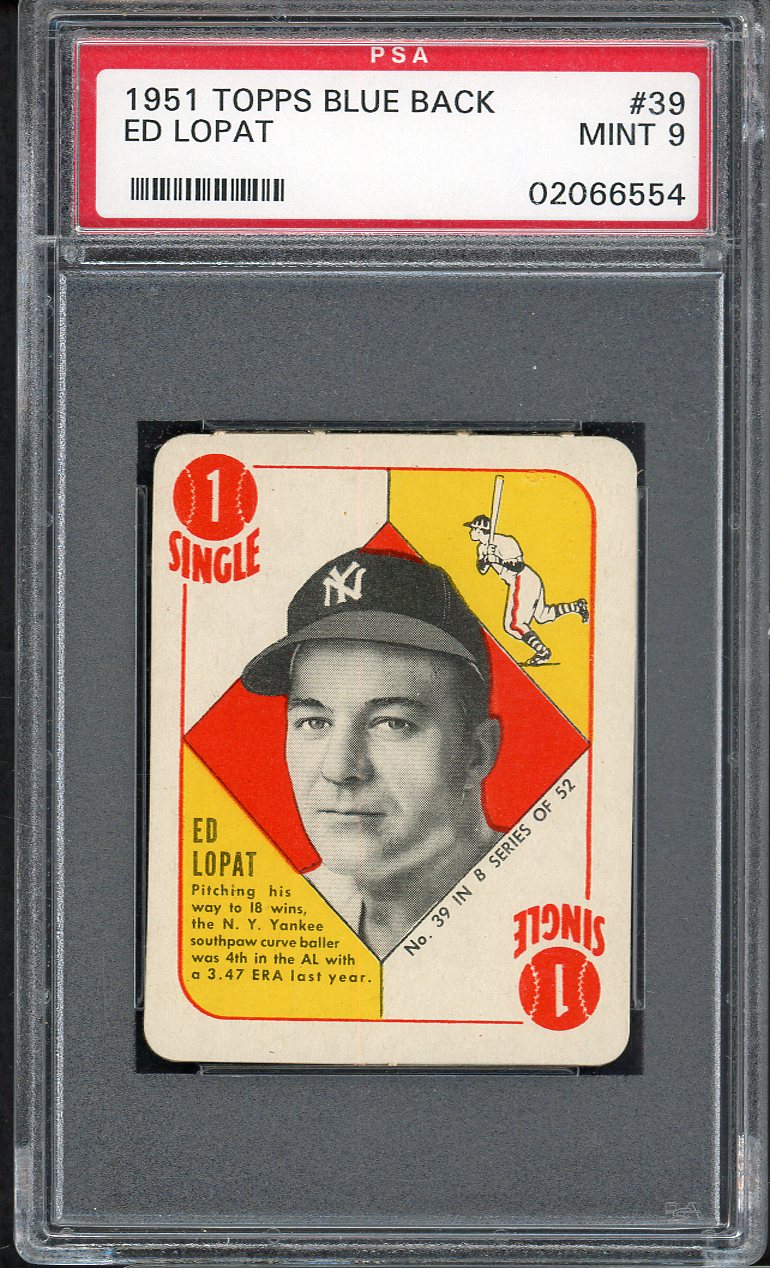 1951 Topps Blue Backs #039 Eddie Lopat Yankees PSA 9 MINT 561726