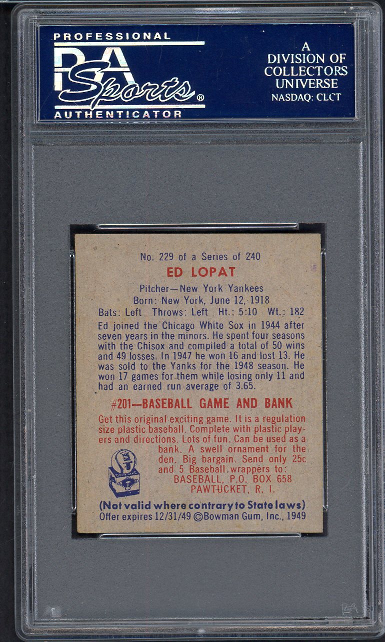 1949 Bowman Baseball #229 Eddie Lopat Yankees PSA 7 NM 561728