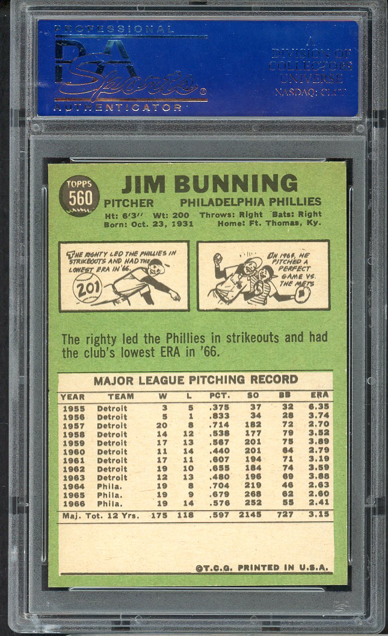 1967 Topps Baseball #560 Jim Bunning Phillies PSA 6 EX-MT 561729