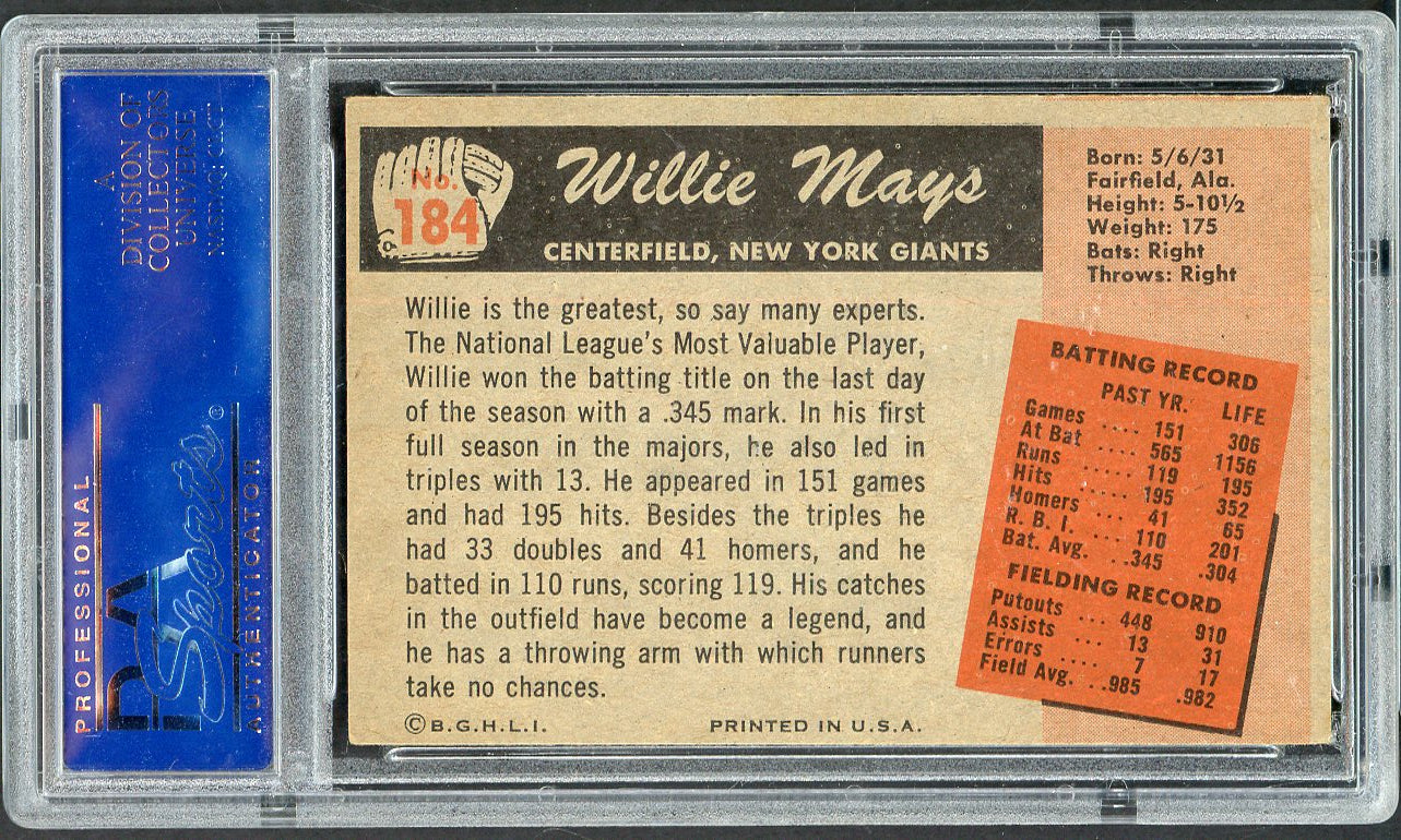 1955 Bowman Baseball #184 Willie Mays Giants PSA 5 EX 561732