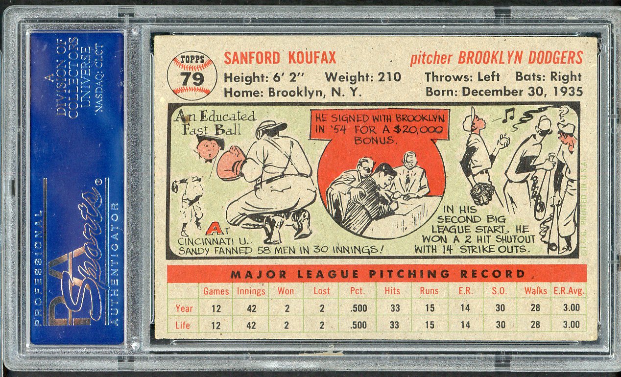 1956 Topps Baseball #079 Sandy Koufax Dodgers PSA 5 EX Gray 561734