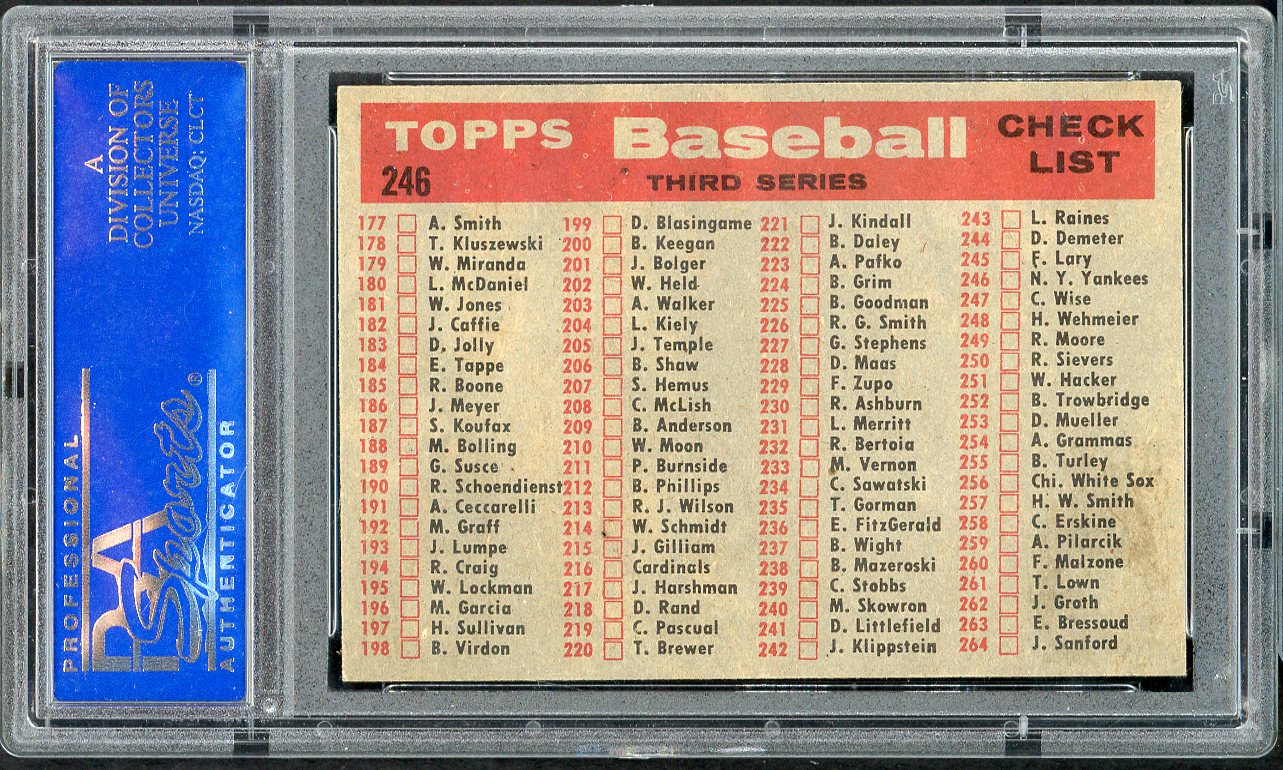 1958 Topps Baseball #246 New York Yankees Team PSA 8 NM/MT 561735