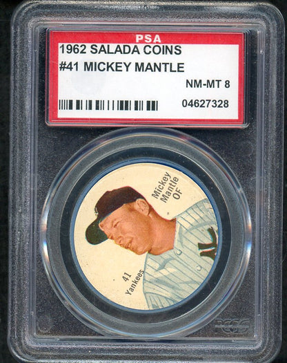 1962 Salada Coins #041 Mickey Mantle Yankees PSA 8 NM/MT 561751