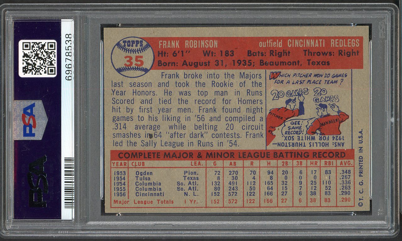 1957 Topps Baseball #035 Frank Robinson Reds PSA 6 EX-MT 561760