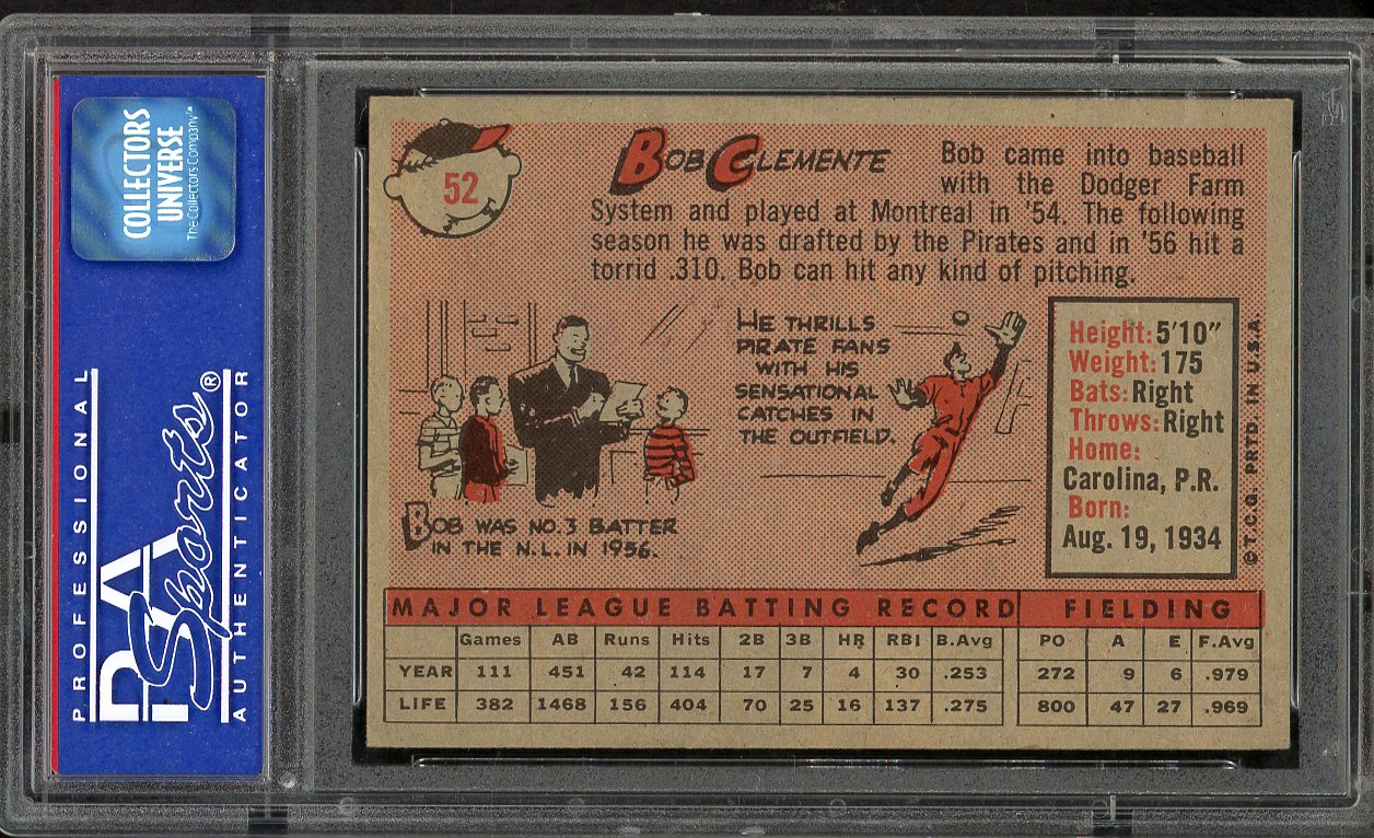 1958 Topps Baseball #052 Roberto Clemente Pirates PSA 7 NM 561761