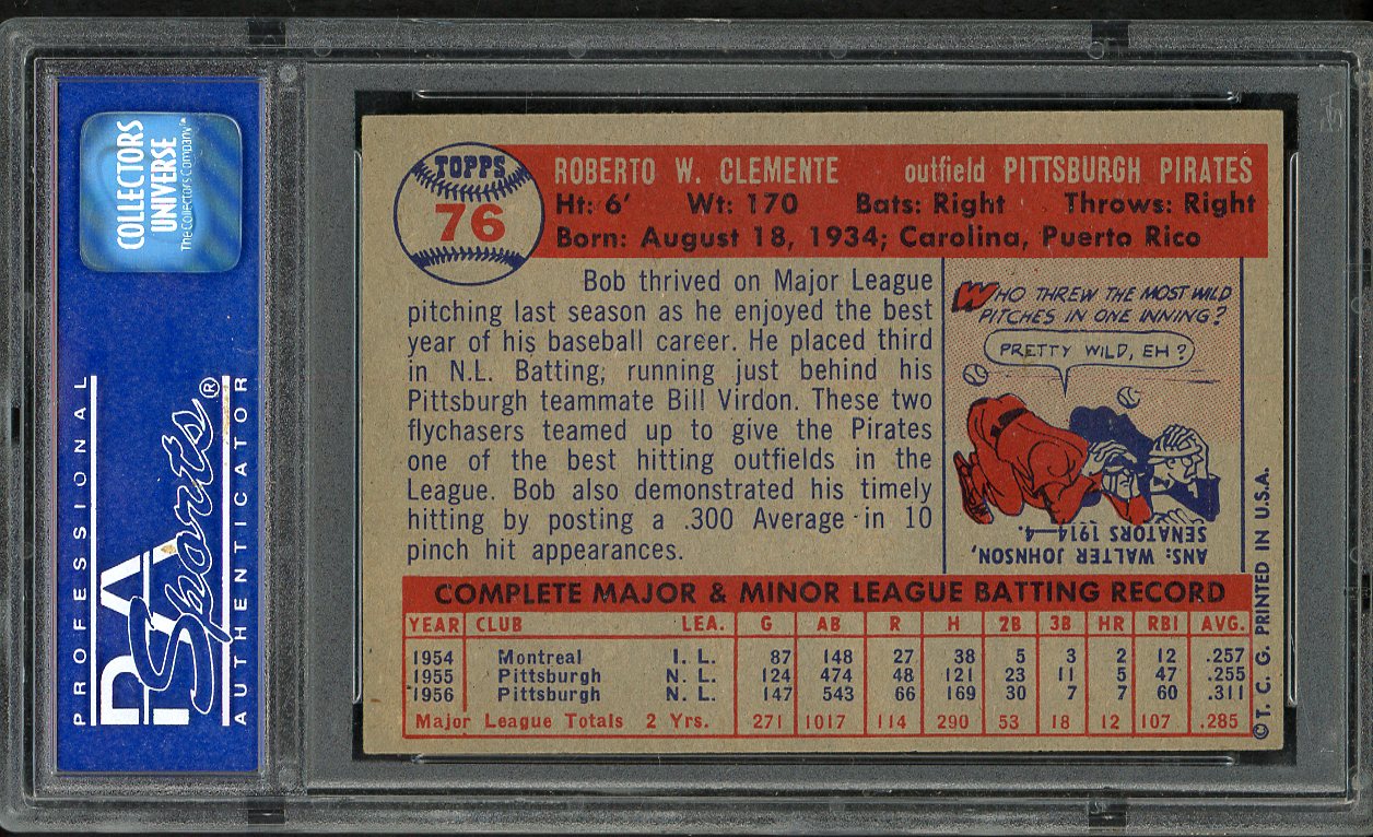 1957 Topps Baseball #076 Roberto Clemente Pirates PSA 7 NM 561762