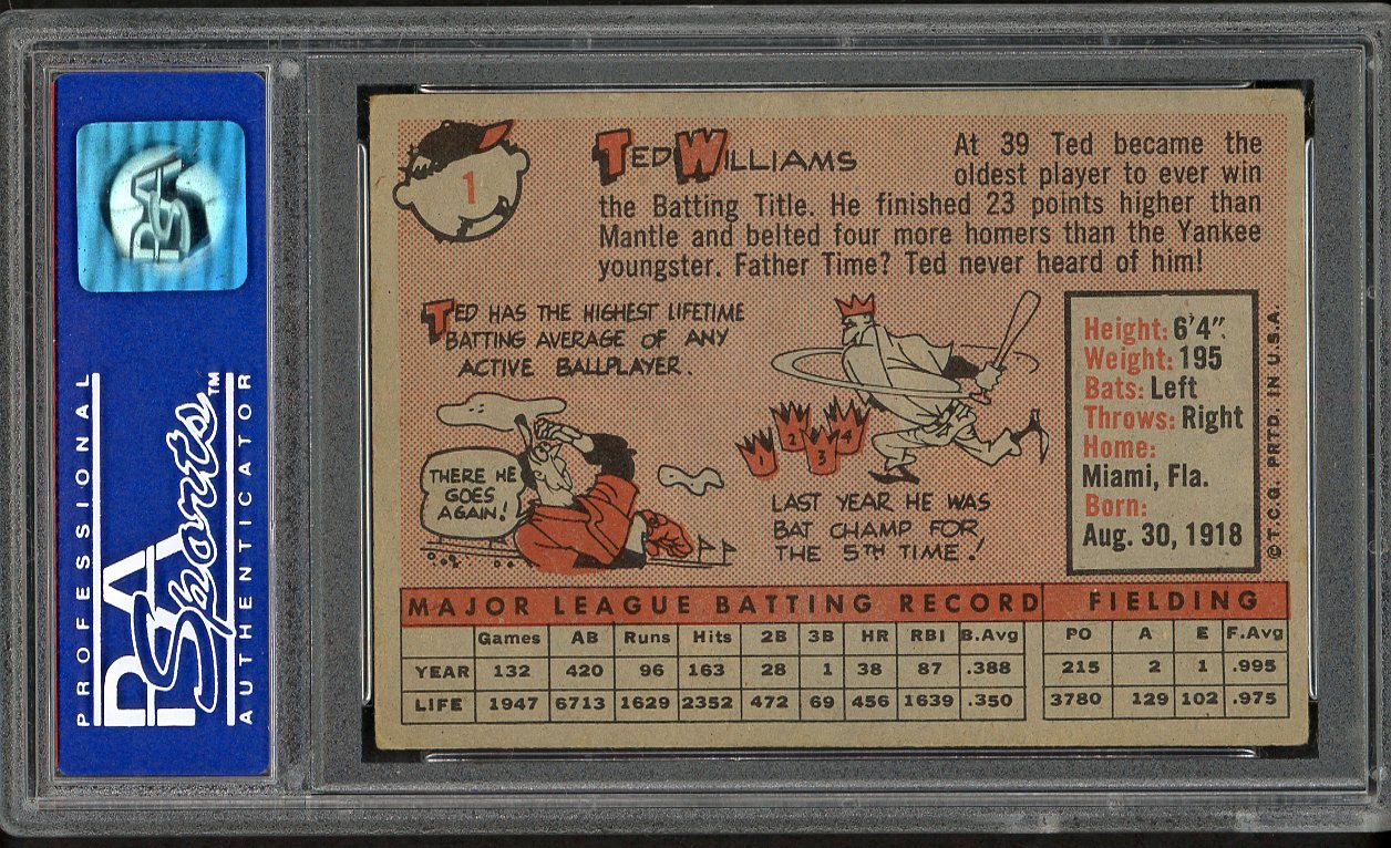 1958 Topps Baseball #001 Ted Williams Red Sox PSA 5 EX 561766