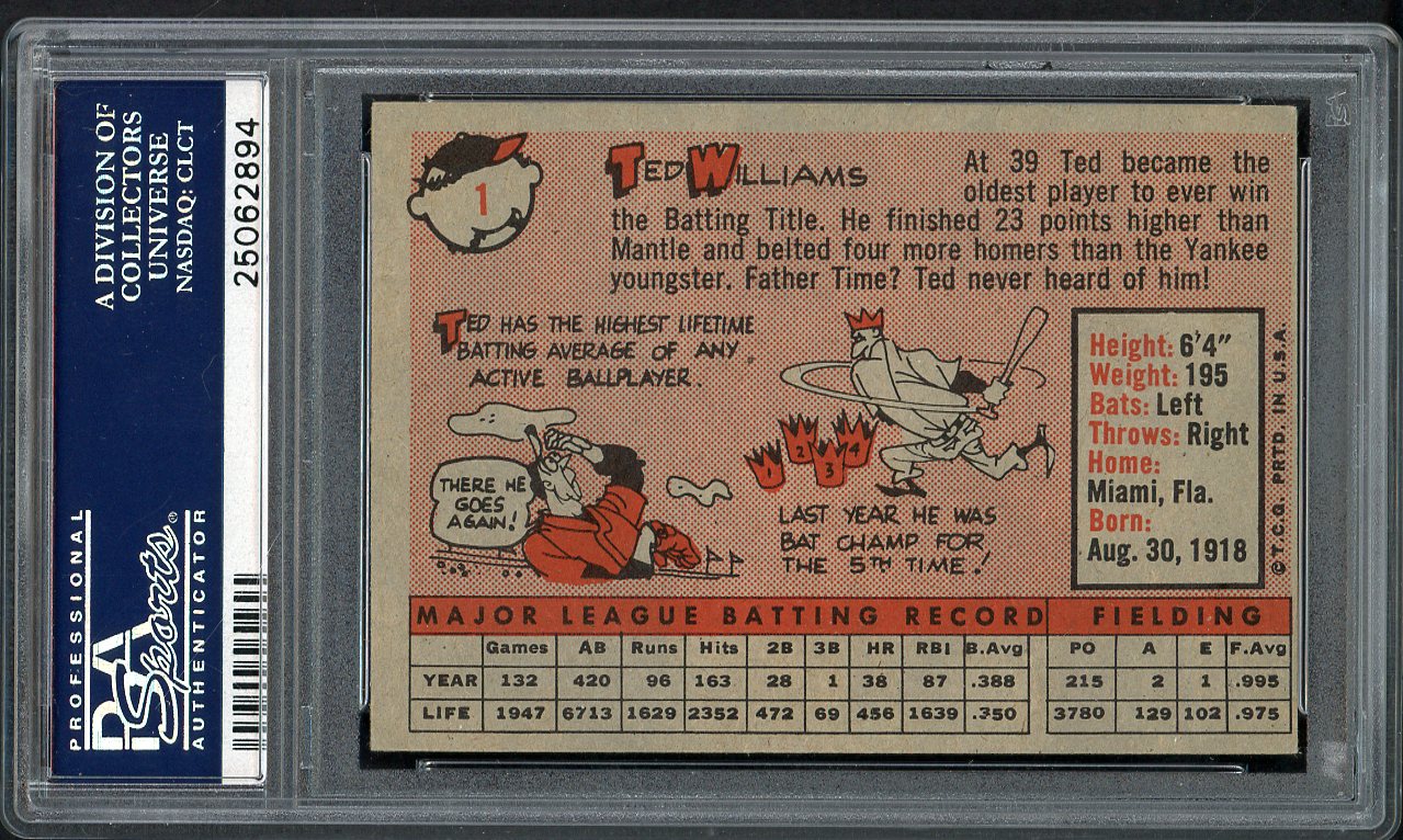 1958 Topps Baseball #001 Ted Williams Red Sox PSA 5 EX 561767