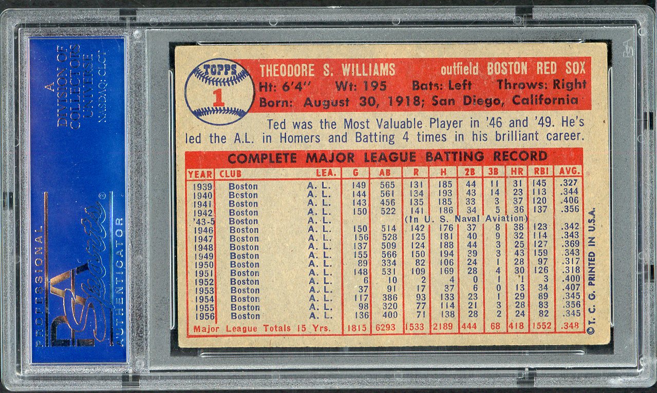 1957 Topps Baseball #001 Ted Williams Red Sox PSA 4 VG-EX 561768