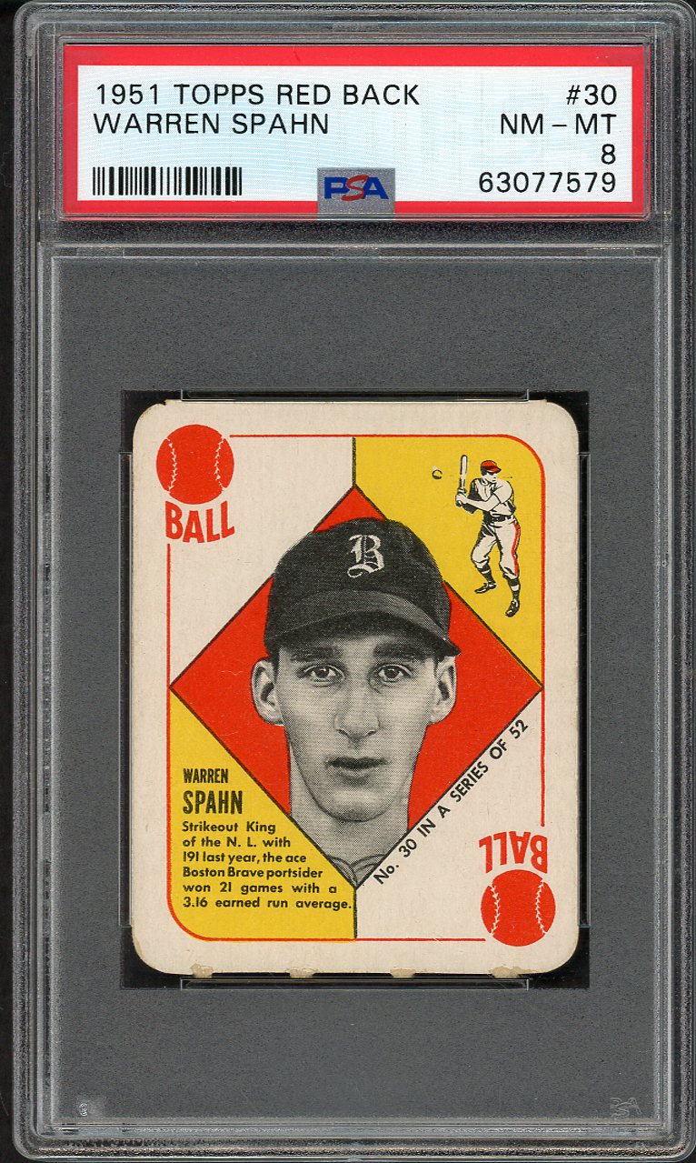 1951 Topps Red Backs #030 Warren Spahn Braves PSA 8 NM/MT 561771