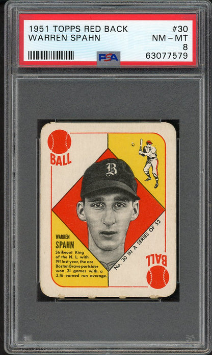 1951 Topps Red Backs #030 Warren Spahn Braves PSA 8 NM/MT 561771
