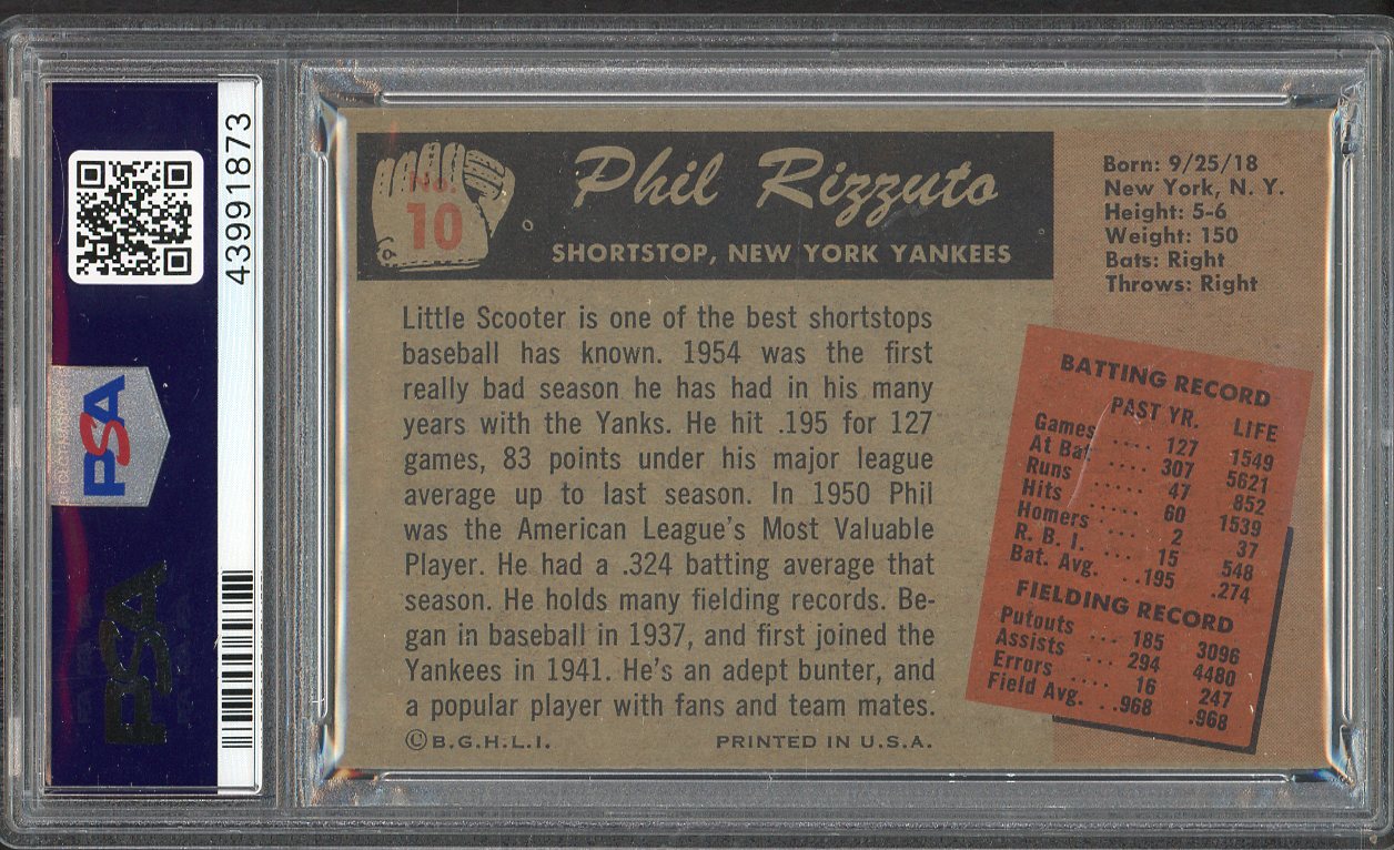 1955 Bowman Baseball #010 Phil Rizzuto Yankees PSA 7 NM 561785