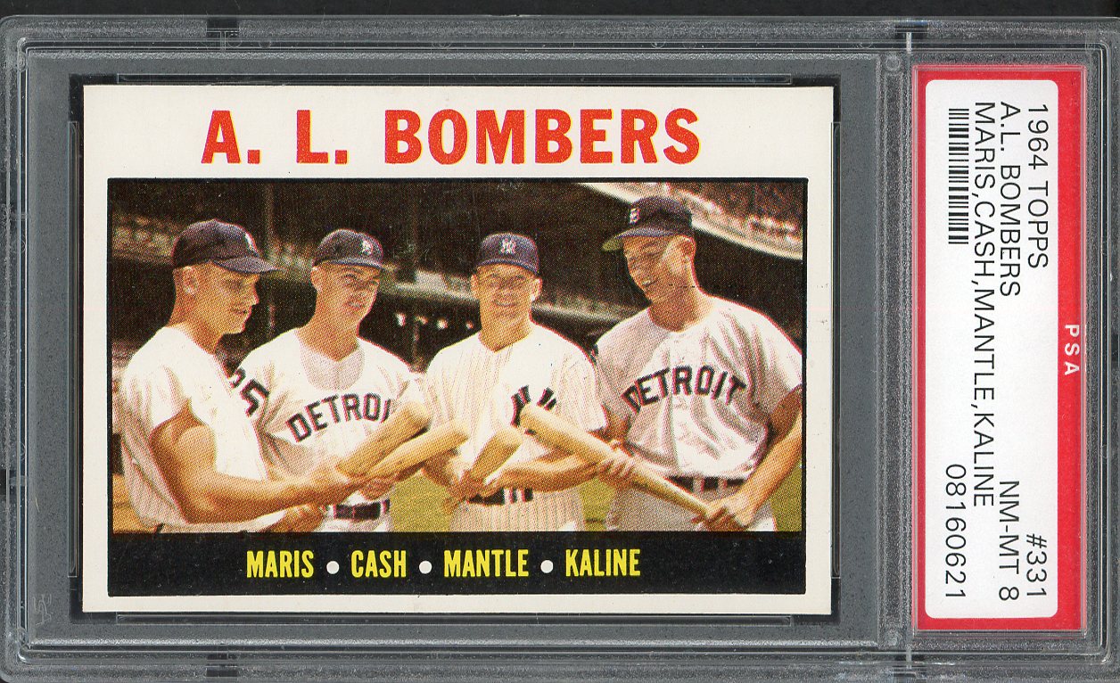 1964 Topps Baseball #331 Mickey Mantle Al Kaline Roger Maris PSA 8 NM/MT 561794