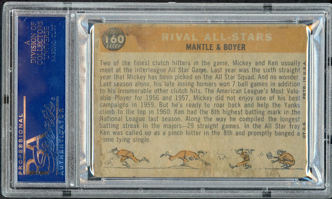 1960 Topps Venezuelan #160 Mickey Mantle Ken Boyer PSA 1 PR 561795