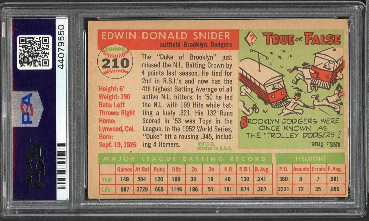 1955 Topps Baseball #210 Duke Snider Dodgers PSA 4 VG-EX 561796