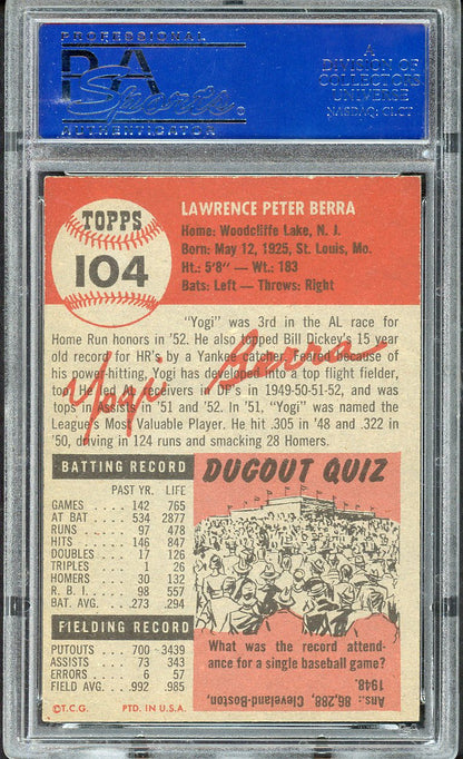 1953 Topps Baseball #104 Yogi Berra Yankees PSA 7 NM 561797