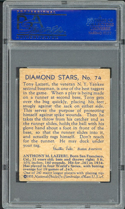 1934-36 Diamond Stars #074 Tony Lazzeri Yankees PSA 4 VG-EX 561799