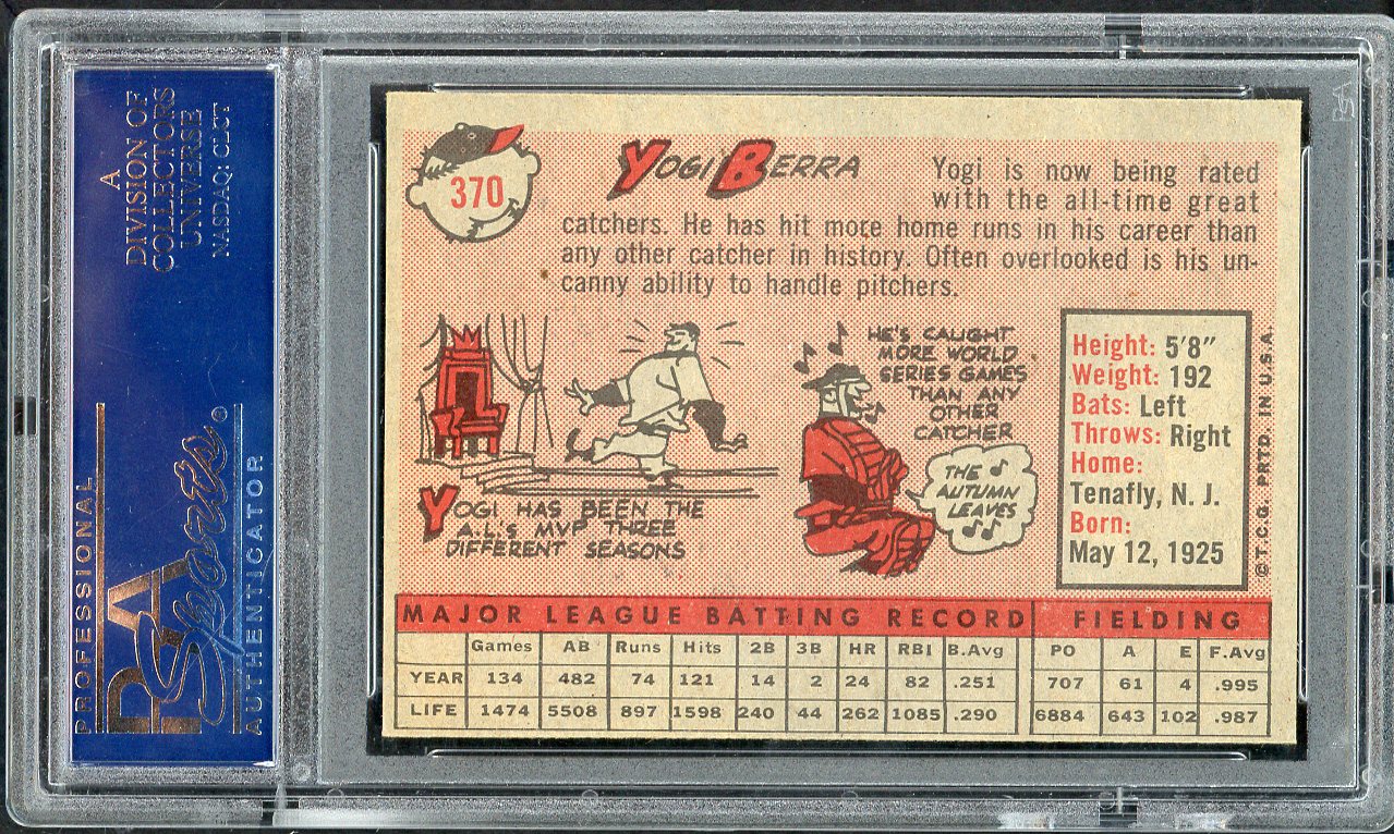 1958 Topps Baseball #370 Yogi Berra Yankees PSA 7 NM 561807
