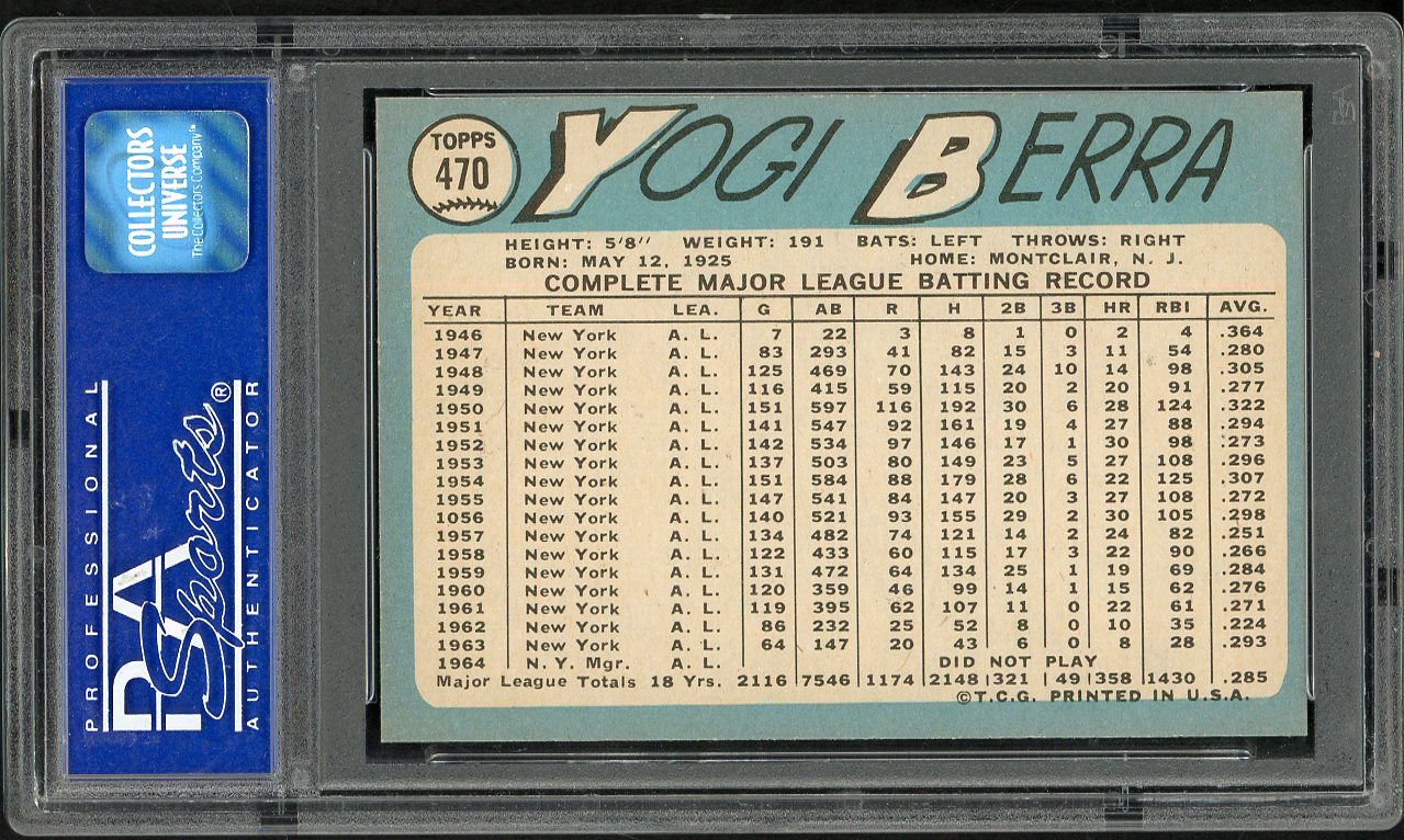 1965 Topps Baseball #470 Yogi Berra Yankees PSA 8 NM/MT 561812