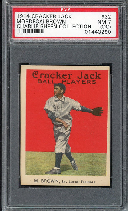 1914 Cracker Jack #032 Mordecai Brown St. Louis Fed PSA 7 NM oc 561813
