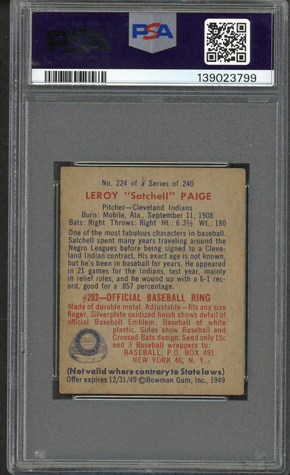 1949 Bowman Baseball #224 Satchel Paige Indians PSA 3 VG 561817