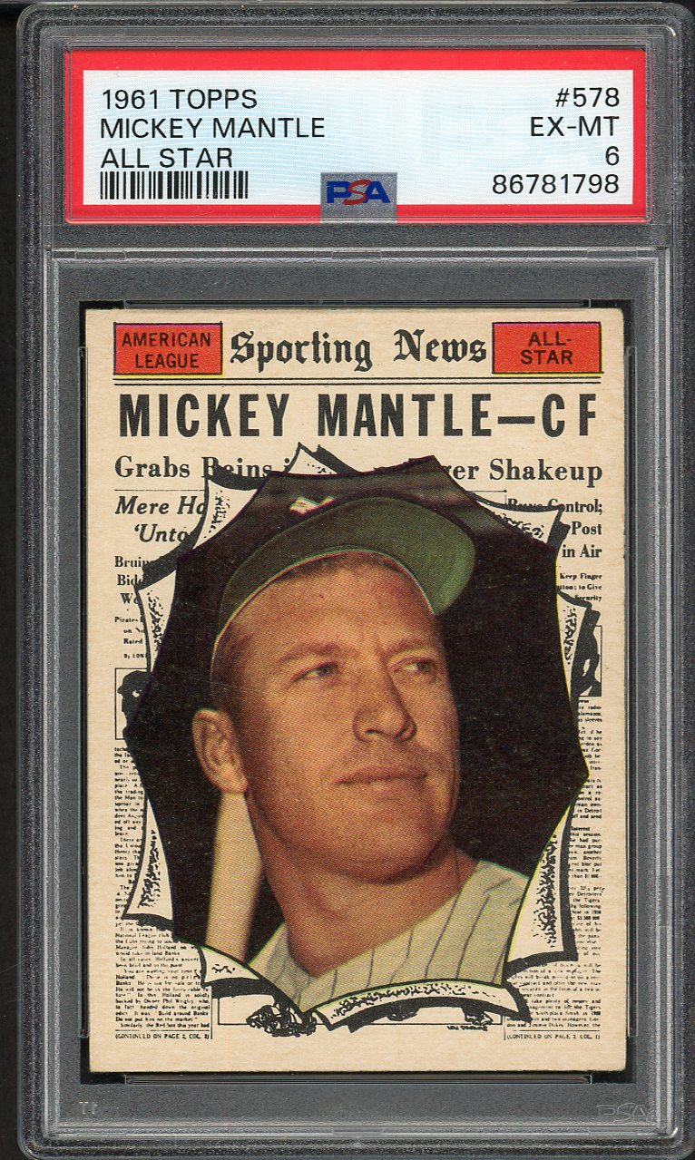 1961 Topps Baseball #578 Mickey Mantle A.S. Yankees PSA 6 EX-MT 561824