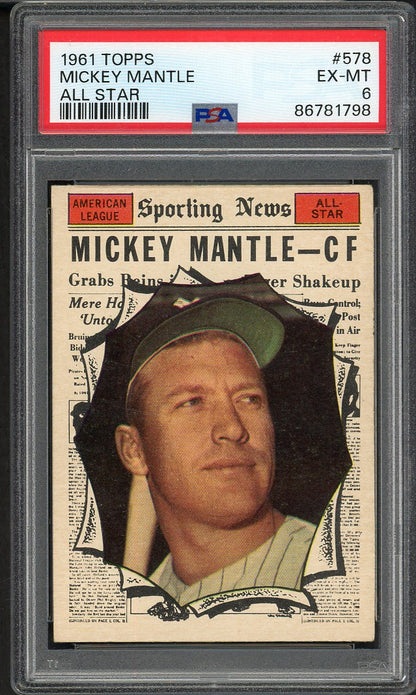 1961 Topps Baseball #578 Mickey Mantle A.S. Yankees PSA 6 EX-MT 561824