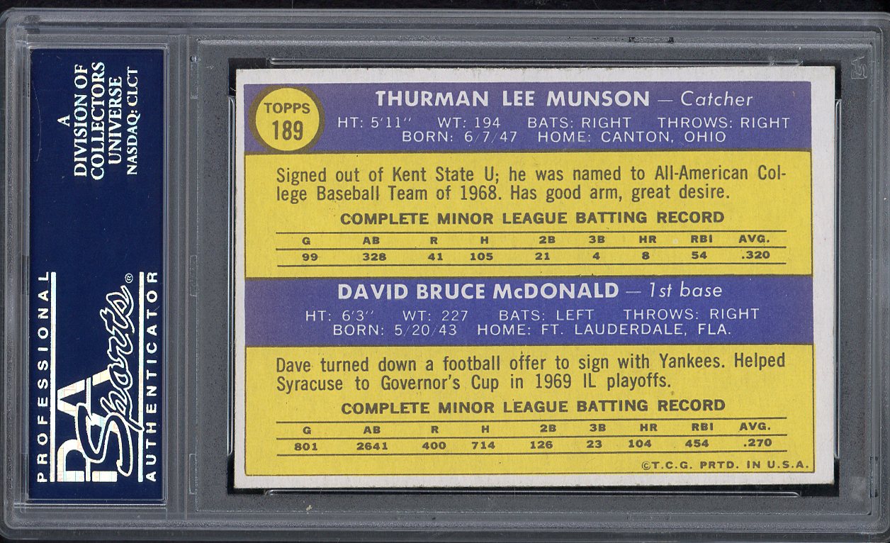1970 Topps Baseball #189 Thurman Munson Yankees PSA 7 NM 561825