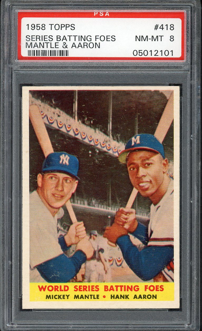1958 Topps Baseball #418 Mickey Mantle Hank Aaron PSA 8 NM/MT 561833