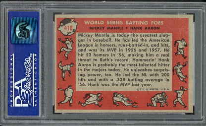 1958 Topps Baseball #418 Mickey Mantle Hank Aaron PSA 8 NM/MT 561833