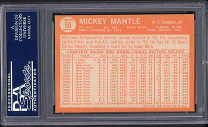 1964 Topps Baseball #050 Mickey Mantle Yankees PSA 8 NM/MT 561834