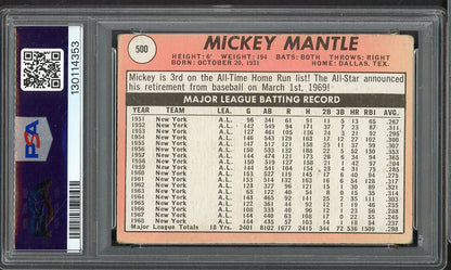 1969 Topps Baseball #500 Mickey Mantle Yankees PSA 2 GD 561835
