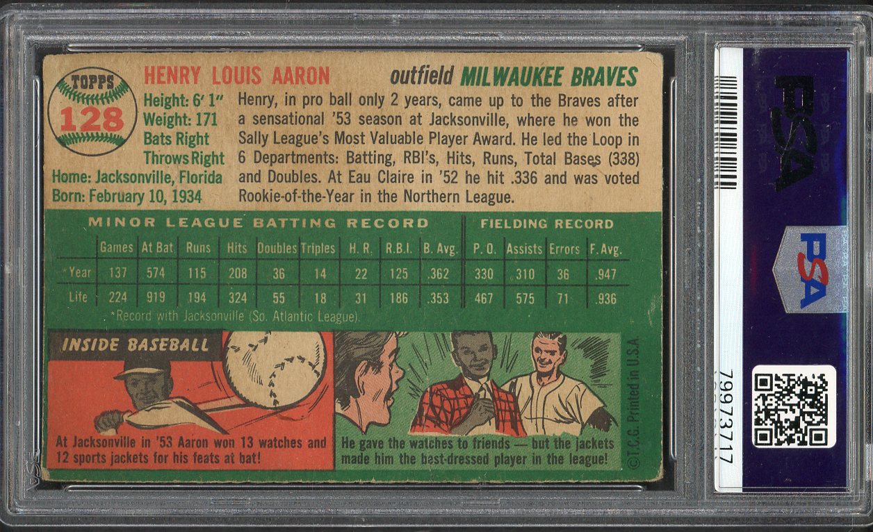 1954 Topps Baseball #128 Hank Aaron Braves PSA Auth 561837