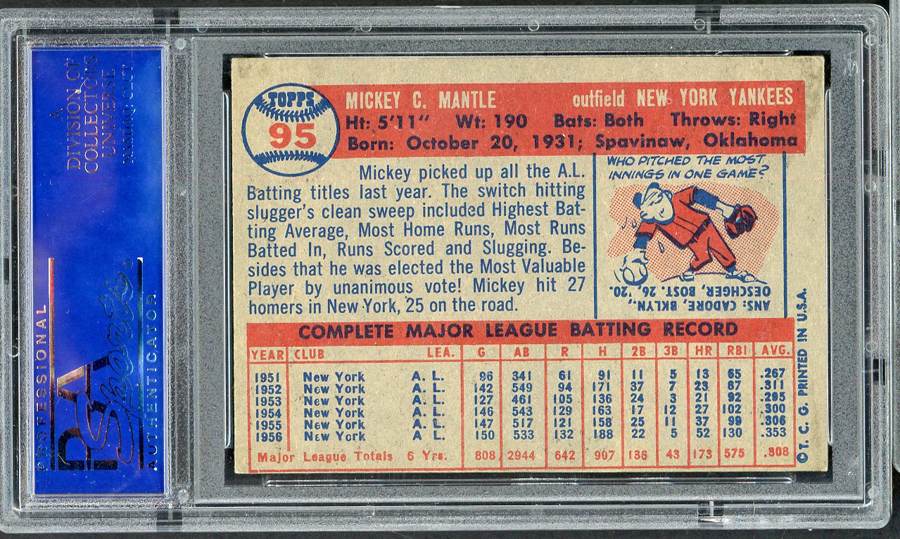 1957 Topps Baseball #095 Mickey Mantle Yankees PSA 6 EX-MT 561840