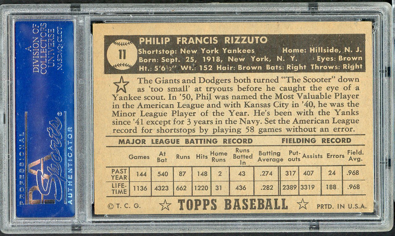 1952 Topps Baseball #011 Phil Rizzuto Yankees PSA 5 EX Black 561844