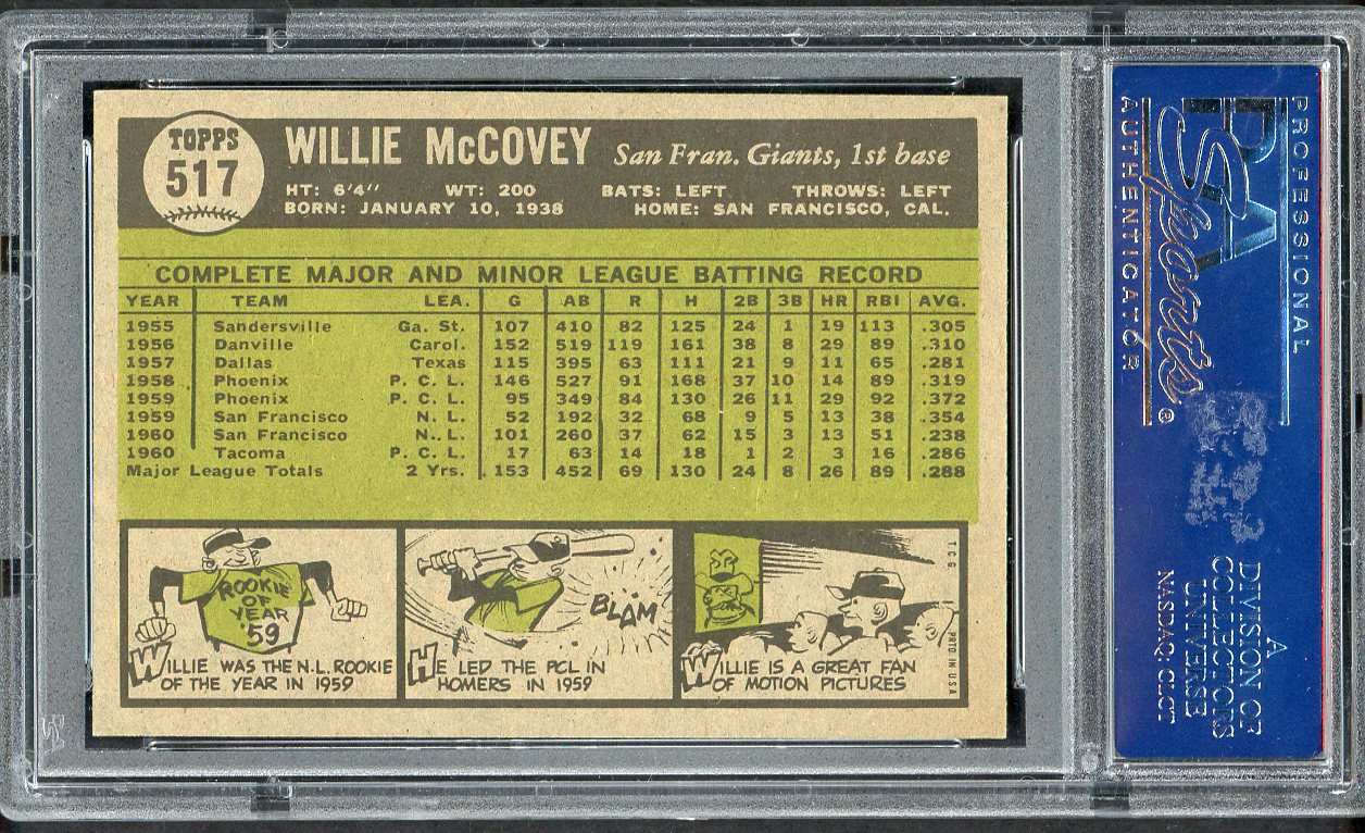 1961 Topps Baseball #517 Willie McCovey Giants PSA 8 NM/MT 561846