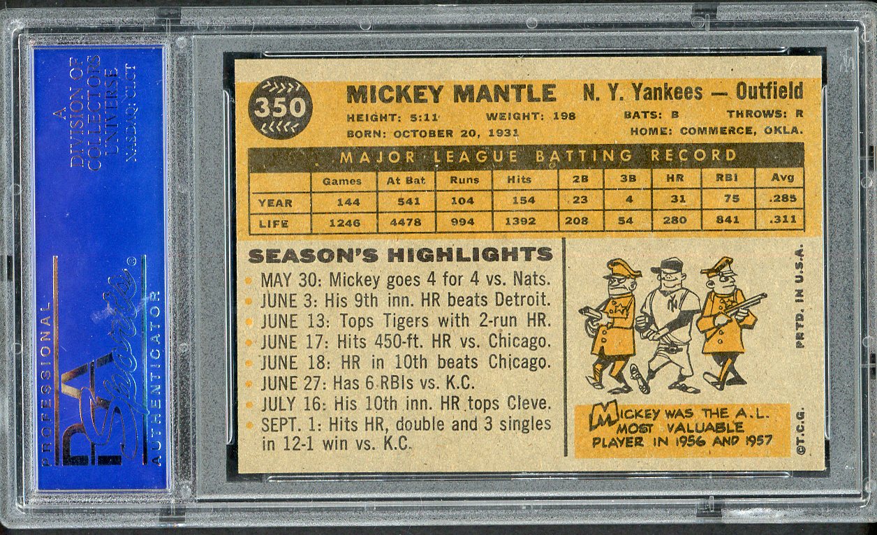 1960 Topps Baseball #350 Mickey Mantle Yankees PSA 7 NM 561858