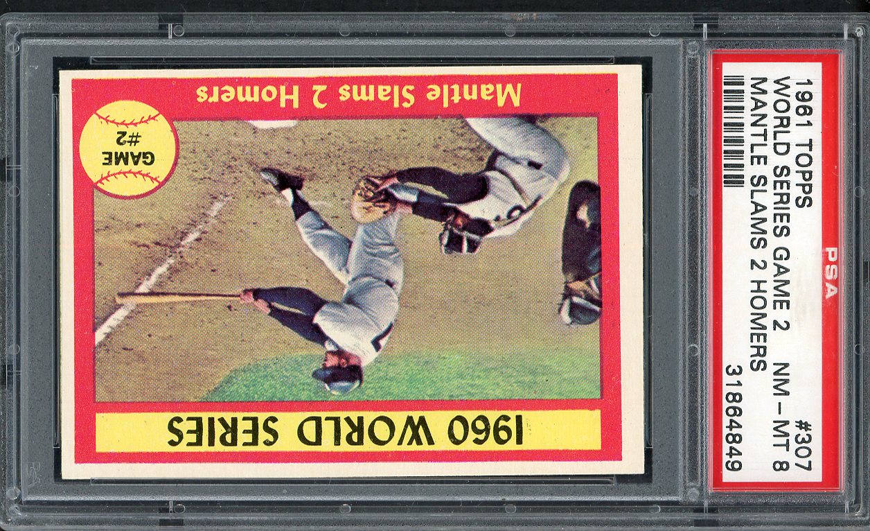 1961 Topps Baseball #307 World Series Game 2 Mickey Mantle PSA 8 NM/MT 561862