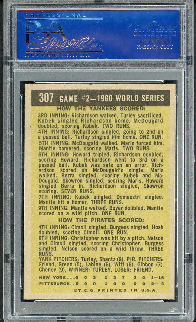 1961 Topps Baseball #307 World Series Game 2 Mickey Mantle PSA 8 NM/MT 561862