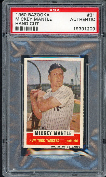 1960 Bazooka Baseball #031 Mickey Mantle Yankees PSA Auth 561871