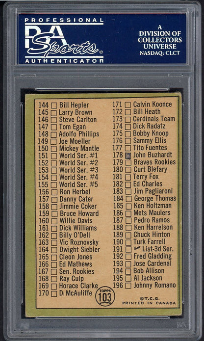 1967 O Pee Chee #103 Checklist 2 Mickey Mantle PSA 3 VG mk 561872