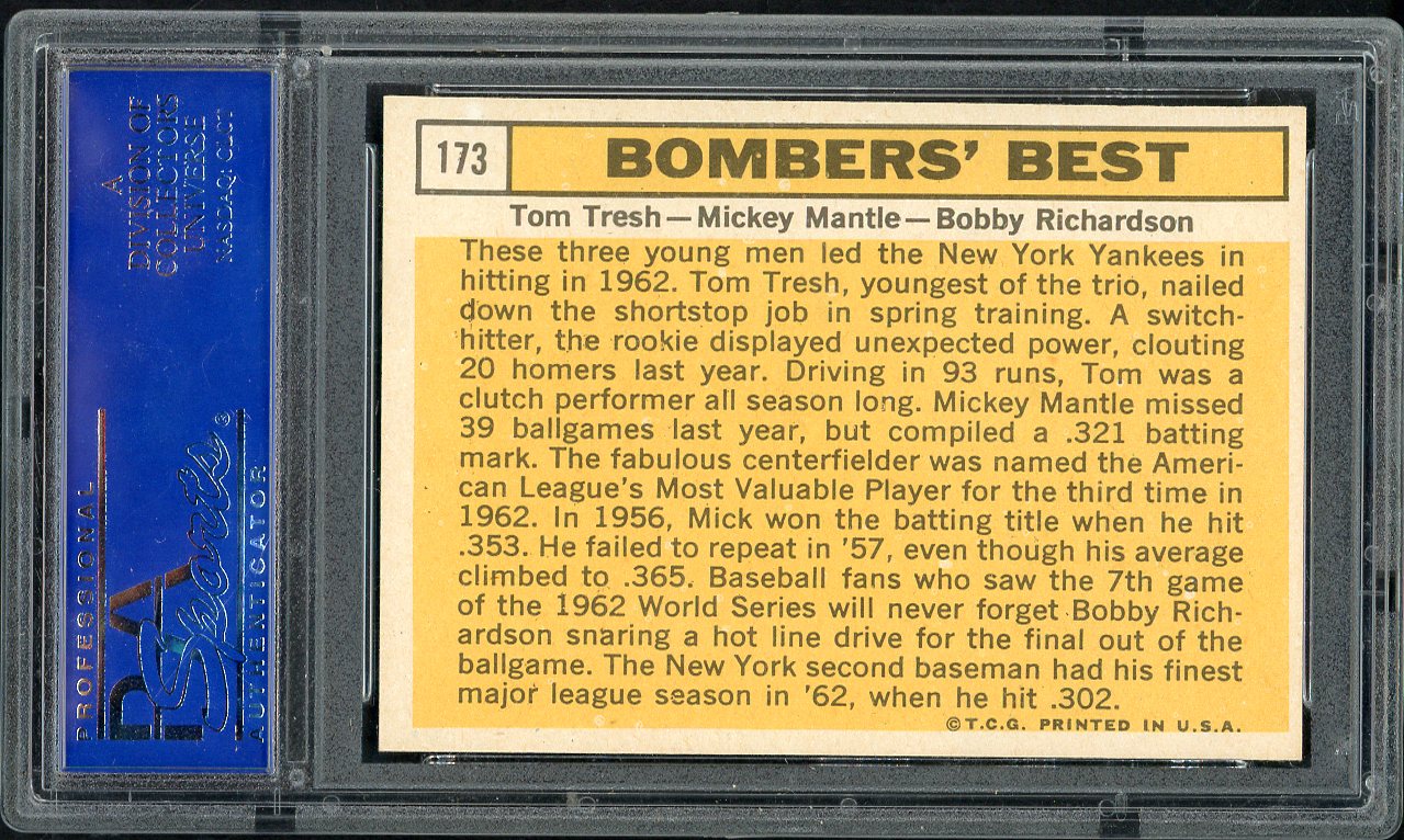 1963 Topps Baseball #173 Mickey Mantle Bobby Richardson PSA 8 NM/MT 561875