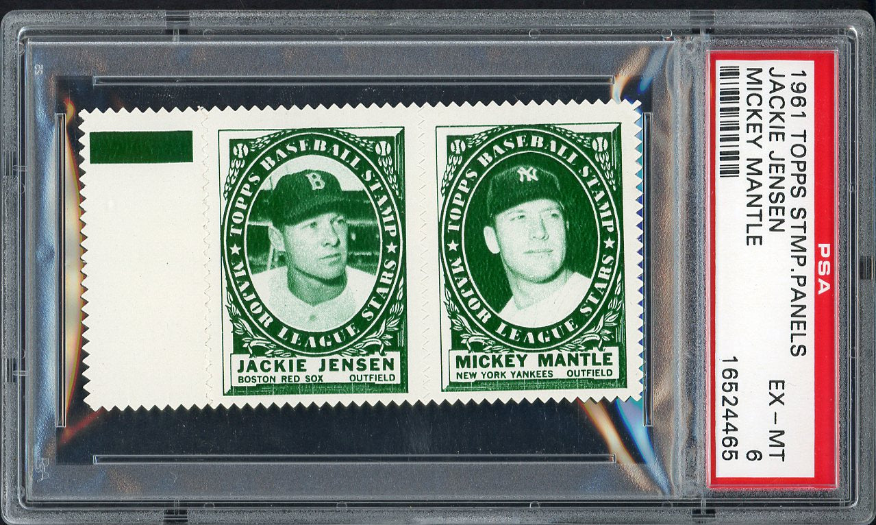 1961 Topps Baseball Stamp Panel Mickey Mantle Jackie Jensen PSA 6 EX-MT 561879