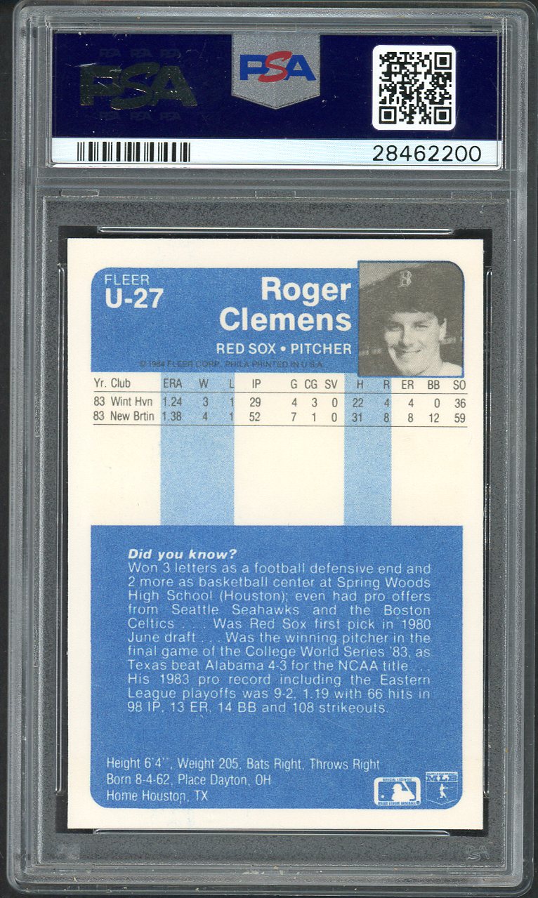 1984 Fleer Update #U27 Roger Clemens Red Sox PSA 10 GEM MINT 561883