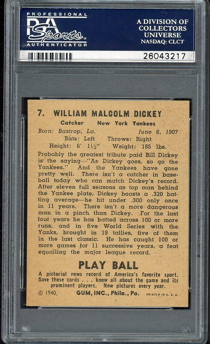1940 Play Ball #007 Bill Dickey Yankees PSA 5 EX 561885