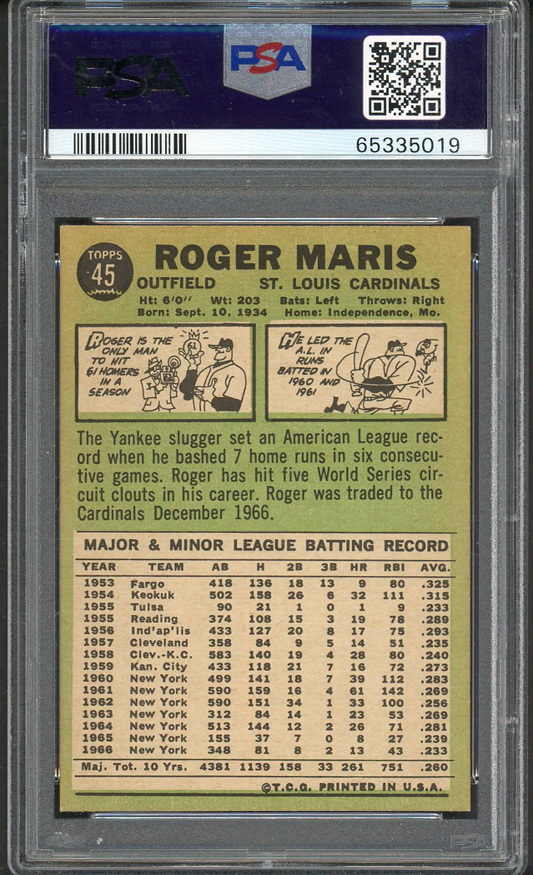 1967 Topps Baseball #045 Roger Maris Yankees PSA 8 NM/MT 561890