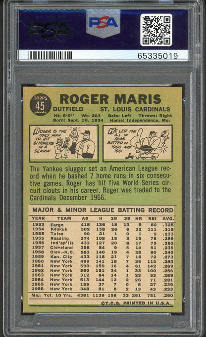 1967 Topps Baseball #045 Roger Maris Yankees PSA 8 NM/MT 561890