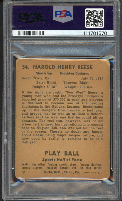 1941 Play Ball #054 Pee Wee Reese Dodgers PSA 2 GD 561905